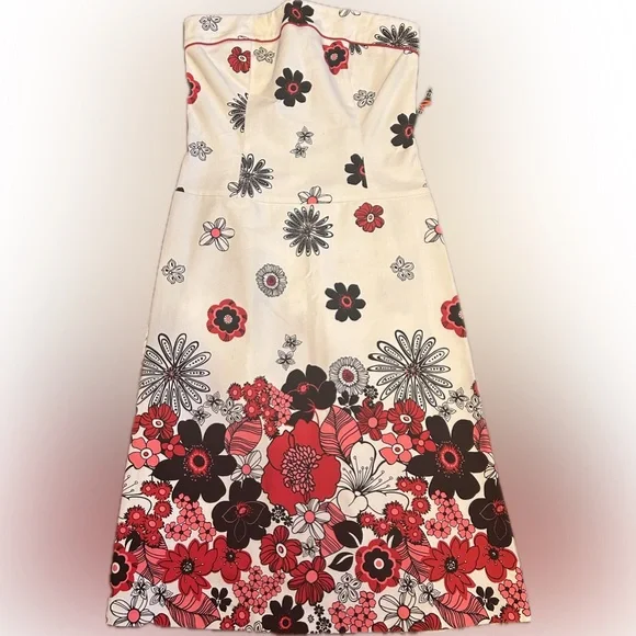Teeze Me bold floral strapless White/black/red/pink artsy mini Dress size 3 - Picture 1 of 3